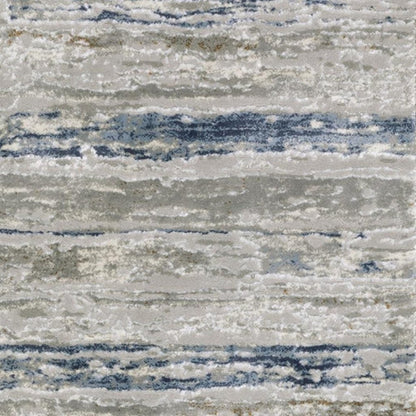 2' X 8' Grey Blue Light Blue Ivory And Brown Abstract Power Loom Stain Resistant Runner Rug