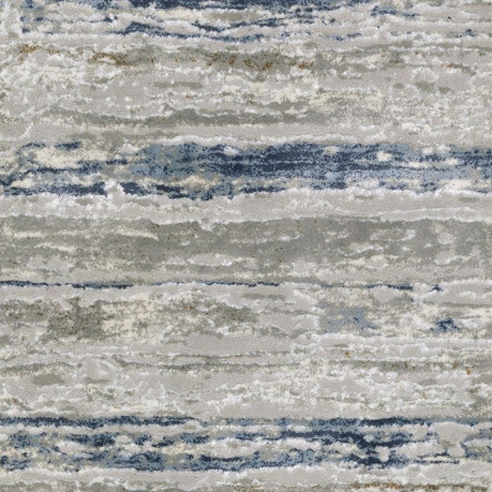 2' X 8' Grey Blue Light Blue Ivory And Brown Abstract Power Loom Stain Resistant Runner Rug