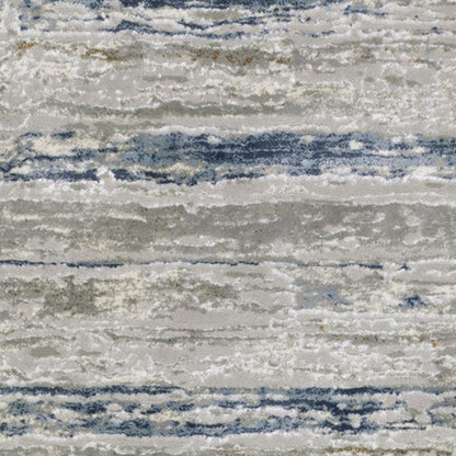 2' X 8' Grey Blue Light Blue Ivory And Brown Abstract Power Loom Stain Resistant Runner Rug