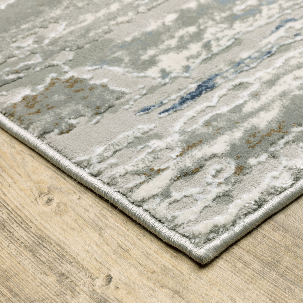 2' X 8' Grey Blue Light Blue Ivory And Brown Abstract Power Loom Stain Resistant Runner Rug