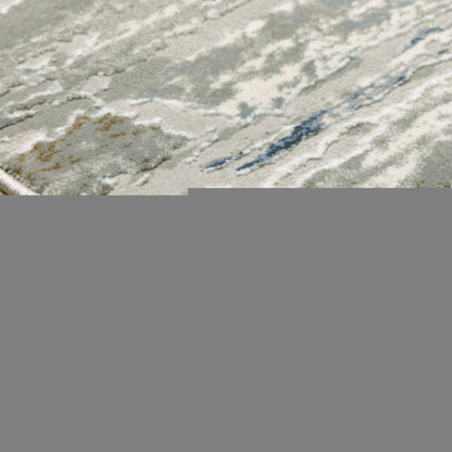 2' X 8' Grey Blue Light Blue Ivory And Brown Abstract Power Loom Stain Resistant Runner Rug
