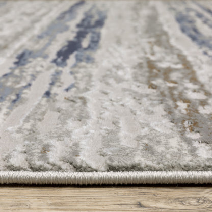 2' X 8' Grey Blue Light Blue Ivory And Brown Abstract Power Loom Stain Resistant Runner Rug