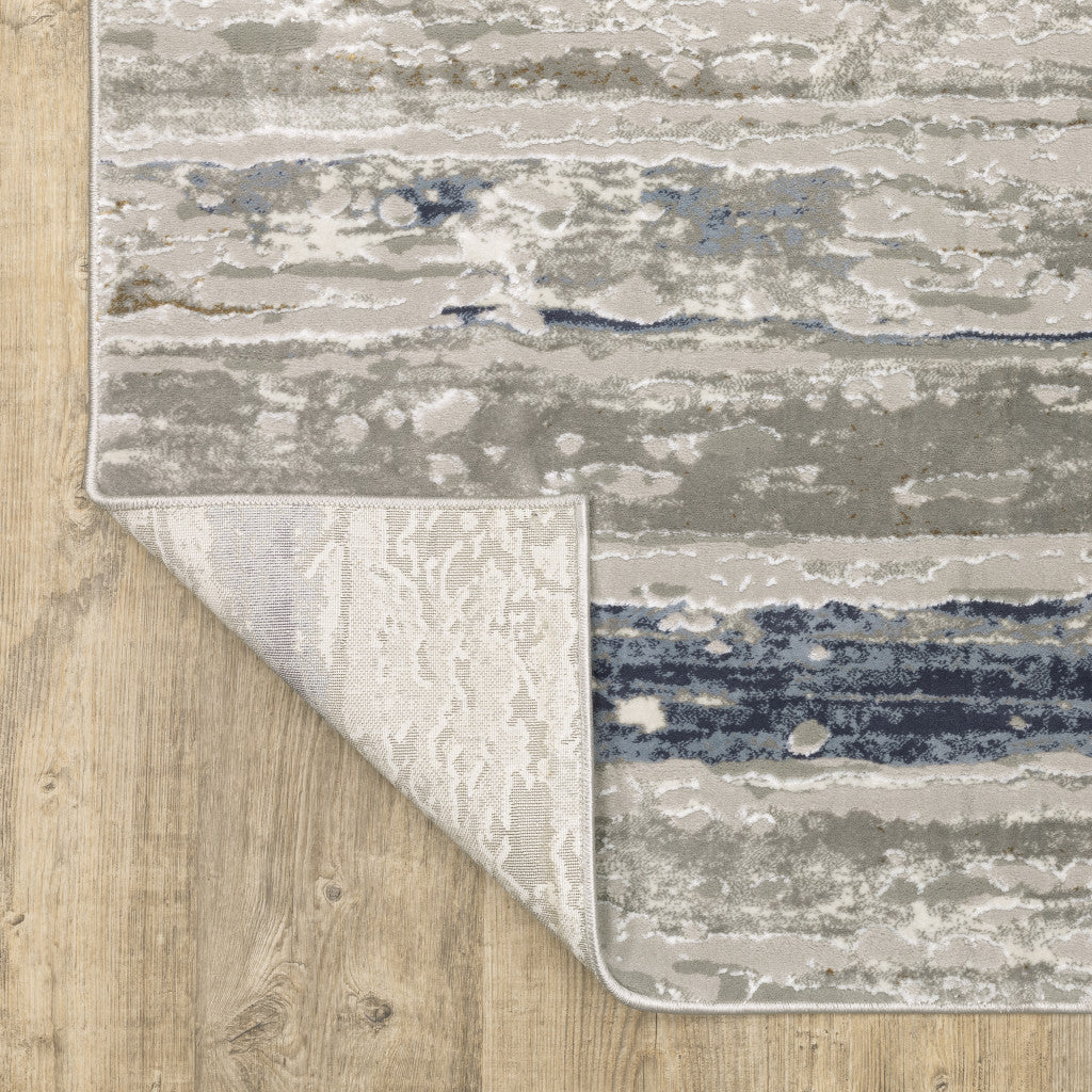 2' X 8' Grey Blue Light Blue Ivory And Brown Abstract Power Loom Stain Resistant Runner Rug