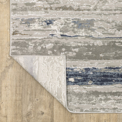 2' X 8' Grey Blue Light Blue Ivory And Brown Abstract Power Loom Stain Resistant Runner Rug