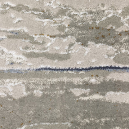 2' X 8' Grey Blue Light Blue Ivory And Brown Abstract Power Loom Stain Resistant Runner Rug