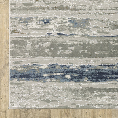 2' X 8' Grey Blue Light Blue Ivory And Brown Abstract Power Loom Stain Resistant Runner Rug