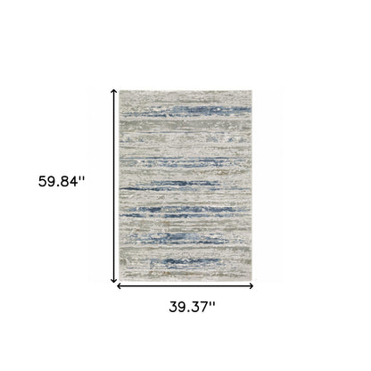 3' X 5' Blue Ivory Grey Light Blue And Brown Abstract Power Loom Stain Resistant Area Rug