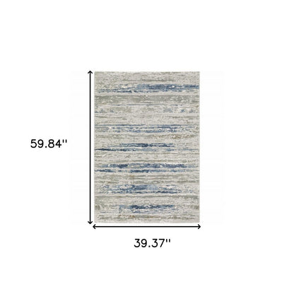 3' X 5' Blue Ivory Grey Light Blue And Brown Abstract Power Loom Stain Resistant Area Rug