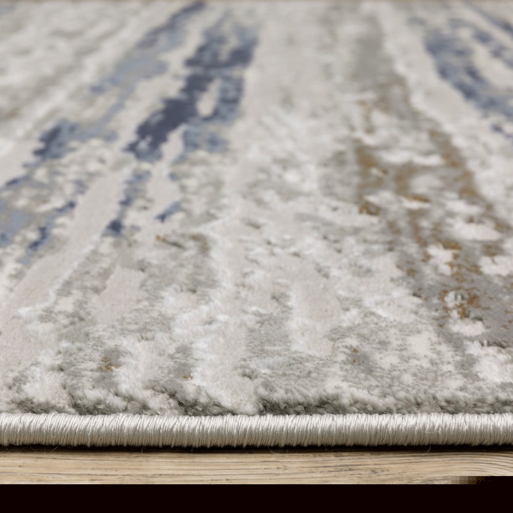3' X 5' Blue Ivory Grey Light Blue And Brown Abstract Power Loom Stain Resistant Area Rug