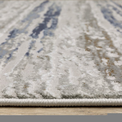 3' X 5' Blue Ivory Grey Light Blue And Brown Abstract Power Loom Stain Resistant Area Rug