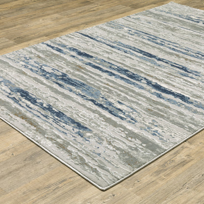 3' X 5' Blue Ivory Grey Light Blue And Brown Abstract Power Loom Stain Resistant Area Rug