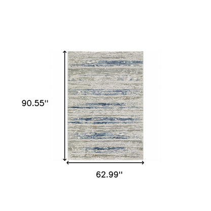 5' X 8' Blue Ivory Grey Light Blue And Brown Abstract Power Loom Stain Resistant Area Rug