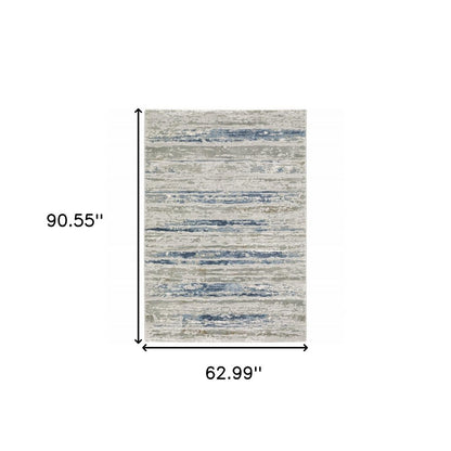 5' X 8' Blue Ivory Grey Light Blue And Brown Abstract Power Loom Stain Resistant Area Rug