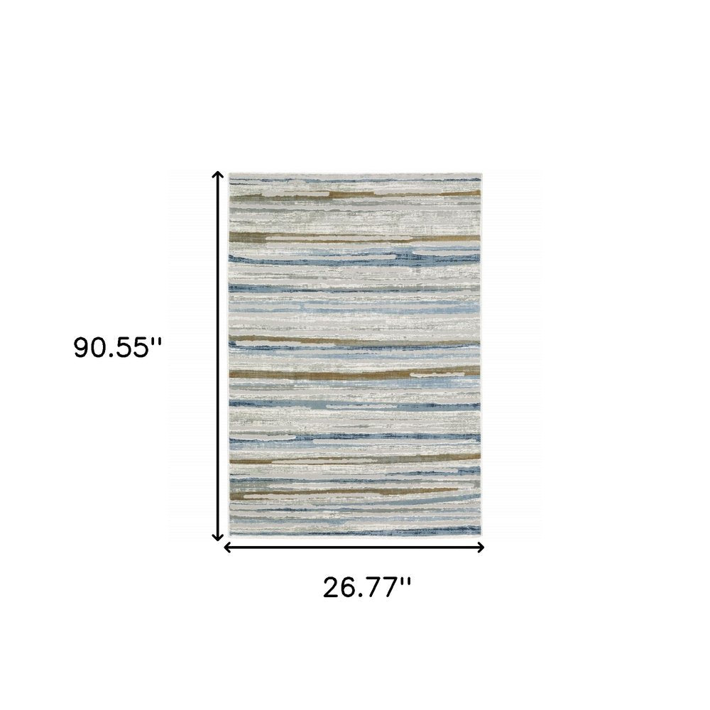 8' Beige And Blue Abstract Runner Rug