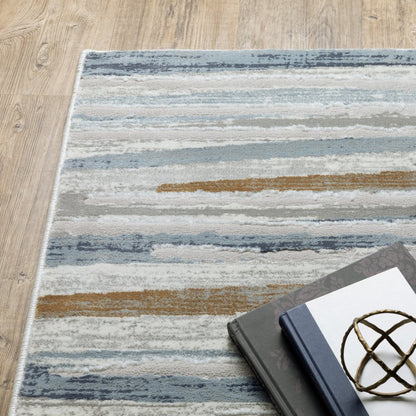 8' Beige And Blue Abstract Runner Rug