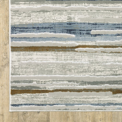 8' Beige And Blue Abstract Runner Rug