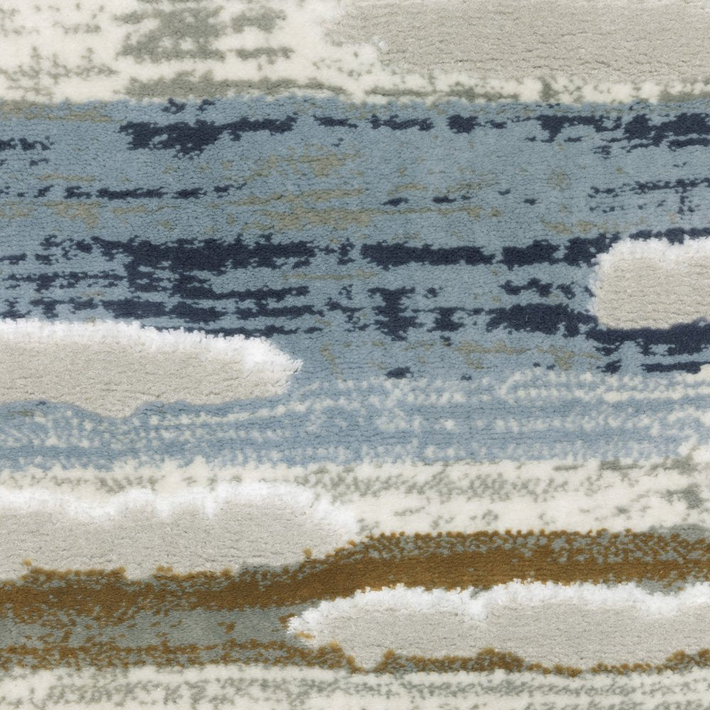 3' X 5' Grey Blue Ivory Brown Beige And Navy Abstract Power Loom Stain Resistant Area Rug