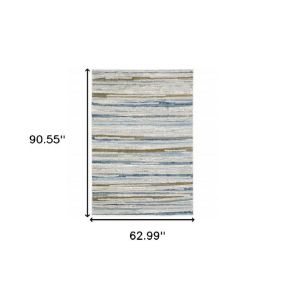 5' X 8' Grey Blue Ivory Brown Beige And Navy Abstract Power Loom Stain Resistant Area Rug