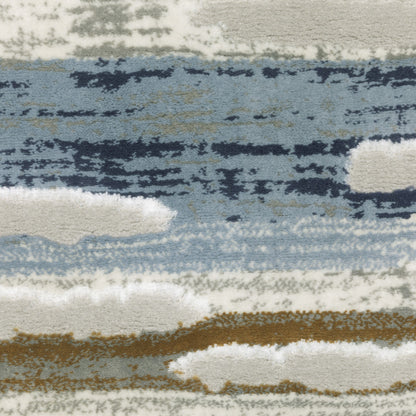 5' X 8' Grey Blue Ivory Brown Beige And Navy Abstract Power Loom Stain Resistant Area Rug