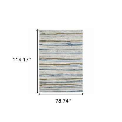 6' X 9' Grey Blue Ivory Brown Beige And Navy Abstract Power Loom Stain Resistant Area Rug