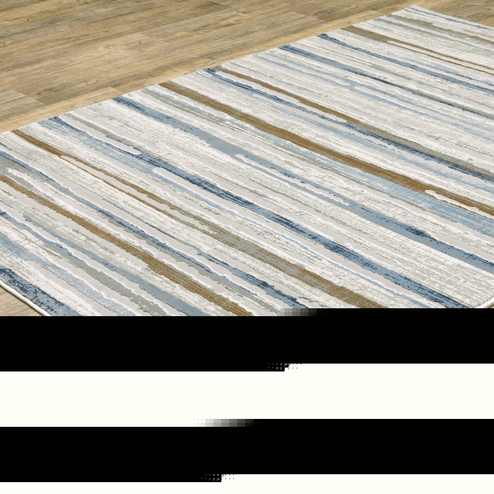 6' X 9' Grey Blue Ivory Brown Beige And Navy Abstract Power Loom Stain Resistant Area Rug