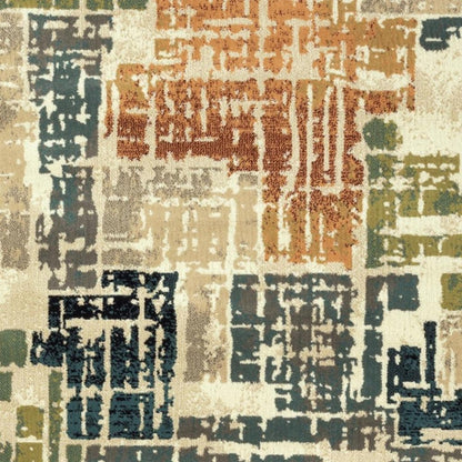 10' X 13' Beige Terracotta Green Navy And Grey Abstract Power Loom Stain Resistant Area Rug
