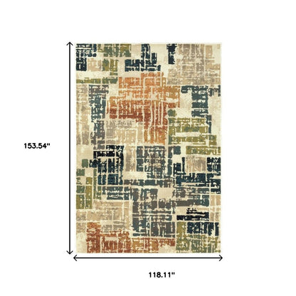 10' X 13' Beige Terracotta Green Navy And Grey Abstract Power Loom Stain Resistant Area Rug