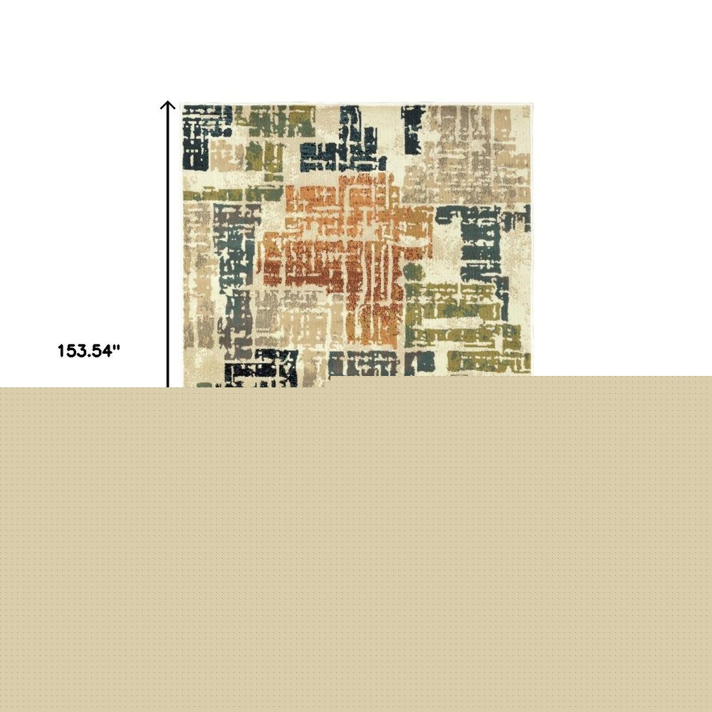 10' X 13' Beige Terracotta Green Navy And Grey Abstract Power Loom Stain Resistant Area Rug