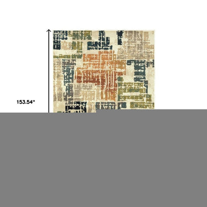 10' X 13' Beige Terracotta Green Navy And Grey Abstract Power Loom Stain Resistant Area Rug