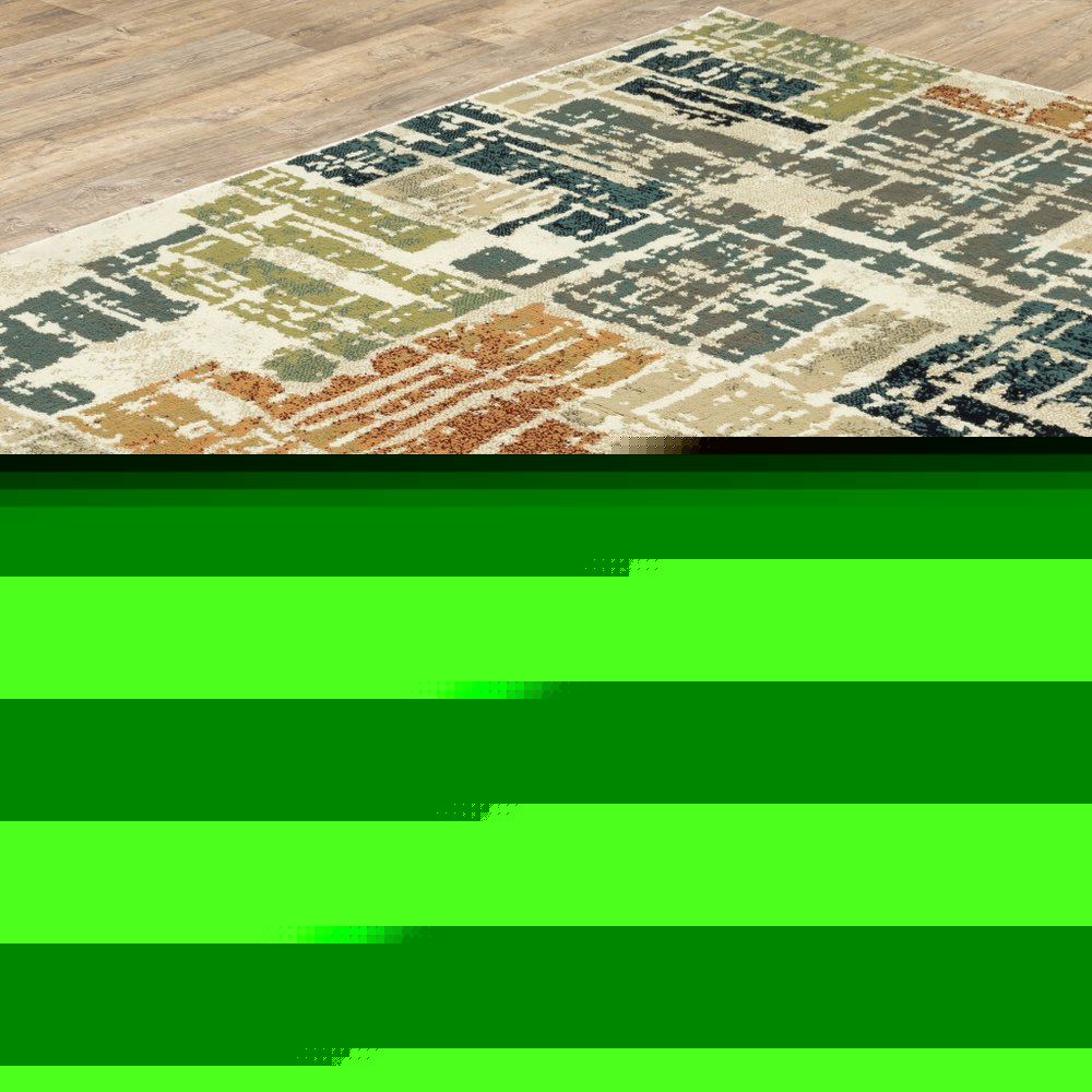 10' X 13' Beige Terracotta Green Navy And Grey Abstract Power Loom Stain Resistant Area Rug