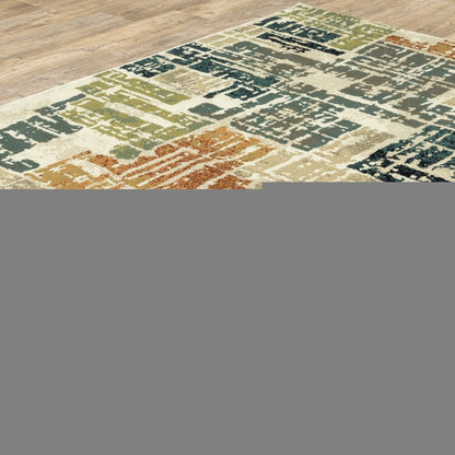 10' X 13' Beige Terracotta Green Navy And Grey Abstract Power Loom Stain Resistant Area Rug