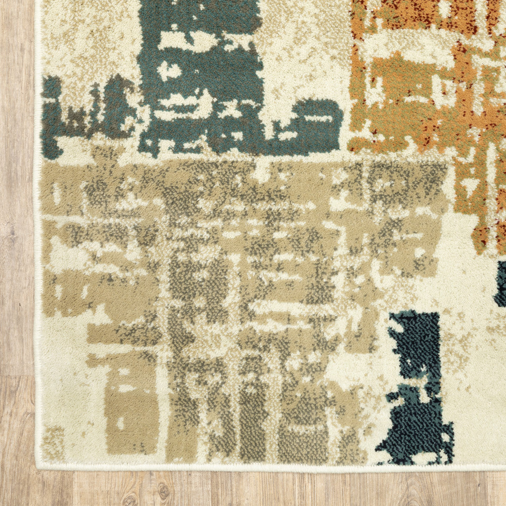 10' X 13' Beige Terracotta Green Navy And Grey Abstract Power Loom Stain Resistant Area Rug