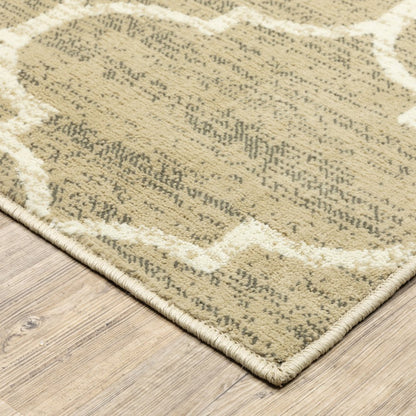 10' X 13' Beige And Ivory Geometric Power Loom Stain Resistant Area Rug
