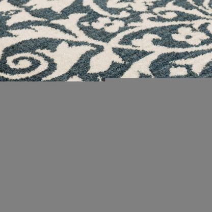 10' X 13' Blue And Ivory Floral Power Loom Stain Resistant Area Rug