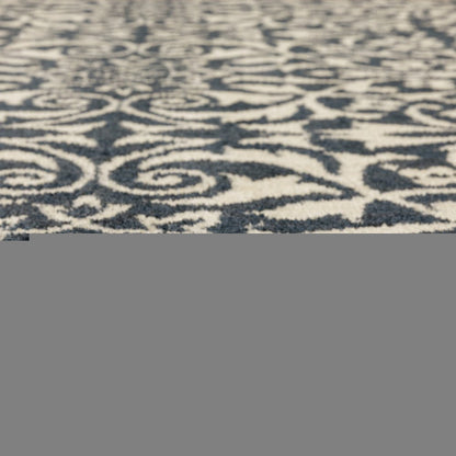 10' X 13' Blue And Ivory Floral Power Loom Stain Resistant Area Rug