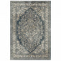 10' X 13' Beige Grey And Blue Oriental Power Loom Stain Resistant Area Rug