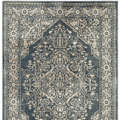 10' X 13' Beige Grey And Blue Oriental Power Loom Stain Resistant Area Rug