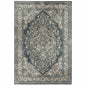 10' X 13' Beige Grey And Blue Oriental Power Loom Stain Resistant Area Rug