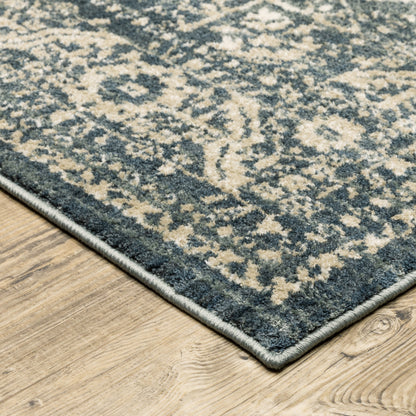 10' X 13' Beige Grey And Blue Oriental Power Loom Stain Resistant Area Rug