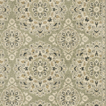 6' X 9' Green Ivory Grey And Tan Floral Power Loom Stain Resistant Area Rug