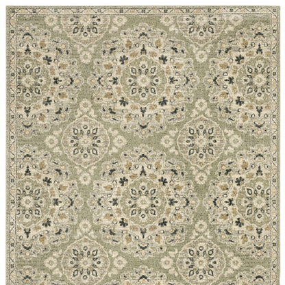 6' X 9' Green Ivory Grey And Tan Floral Power Loom Stain Resistant Area Rug