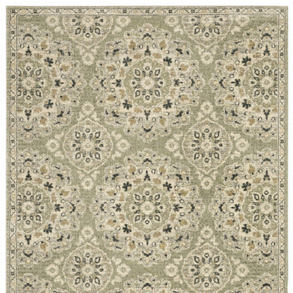6' X 9' Green Ivory Grey And Tan Floral Power Loom Stain Resistant Area Rug