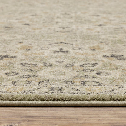 8' X 11' Green Ivory Grey And Tan Floral Power Loom Stain Resistant Area Rug