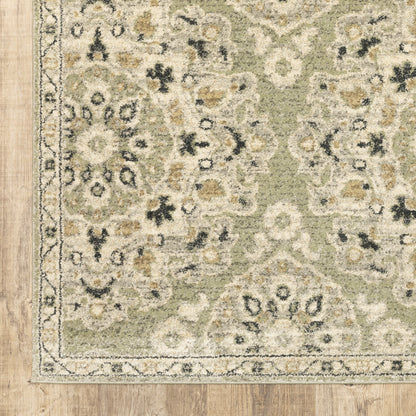 8' X 11' Green Ivory Grey And Tan Floral Power Loom Stain Resistant Area Rug