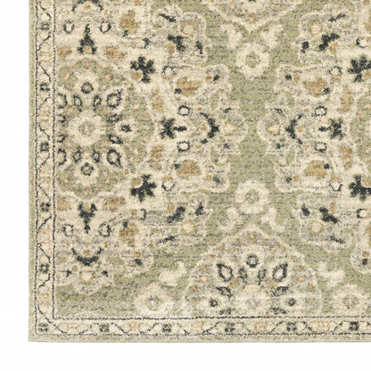 8' X 11' Green Ivory Grey And Tan Floral Power Loom Stain Resistant Area Rug