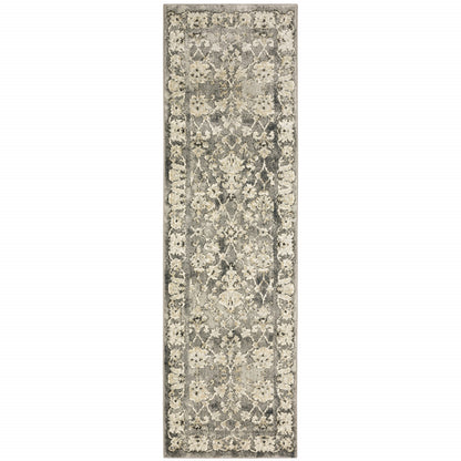 2' X 8' Grey Beige Tan And Brown Oriental Power Loom Stain Resistant Runner Rug