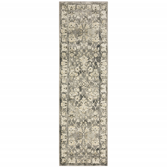 2' X 8' Grey Beige Tan And Brown Oriental Power Loom Stain Resistant Runner Rug