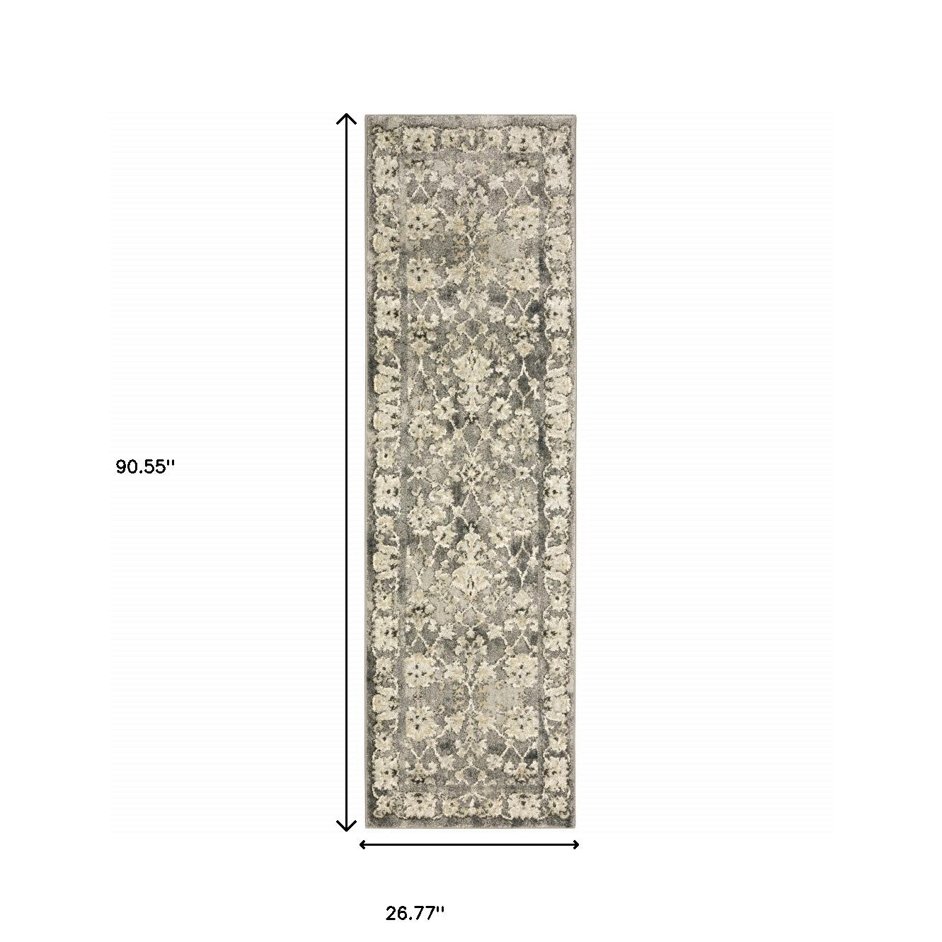 2' X 8' Grey Beige Tan And Brown Oriental Power Loom Stain Resistant Runner Rug