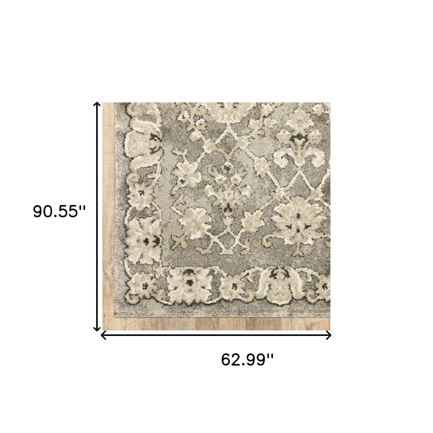 5' X 8' Grey Beige Tan And Brown Oriental Power Loom Stain Resistant Area Rug