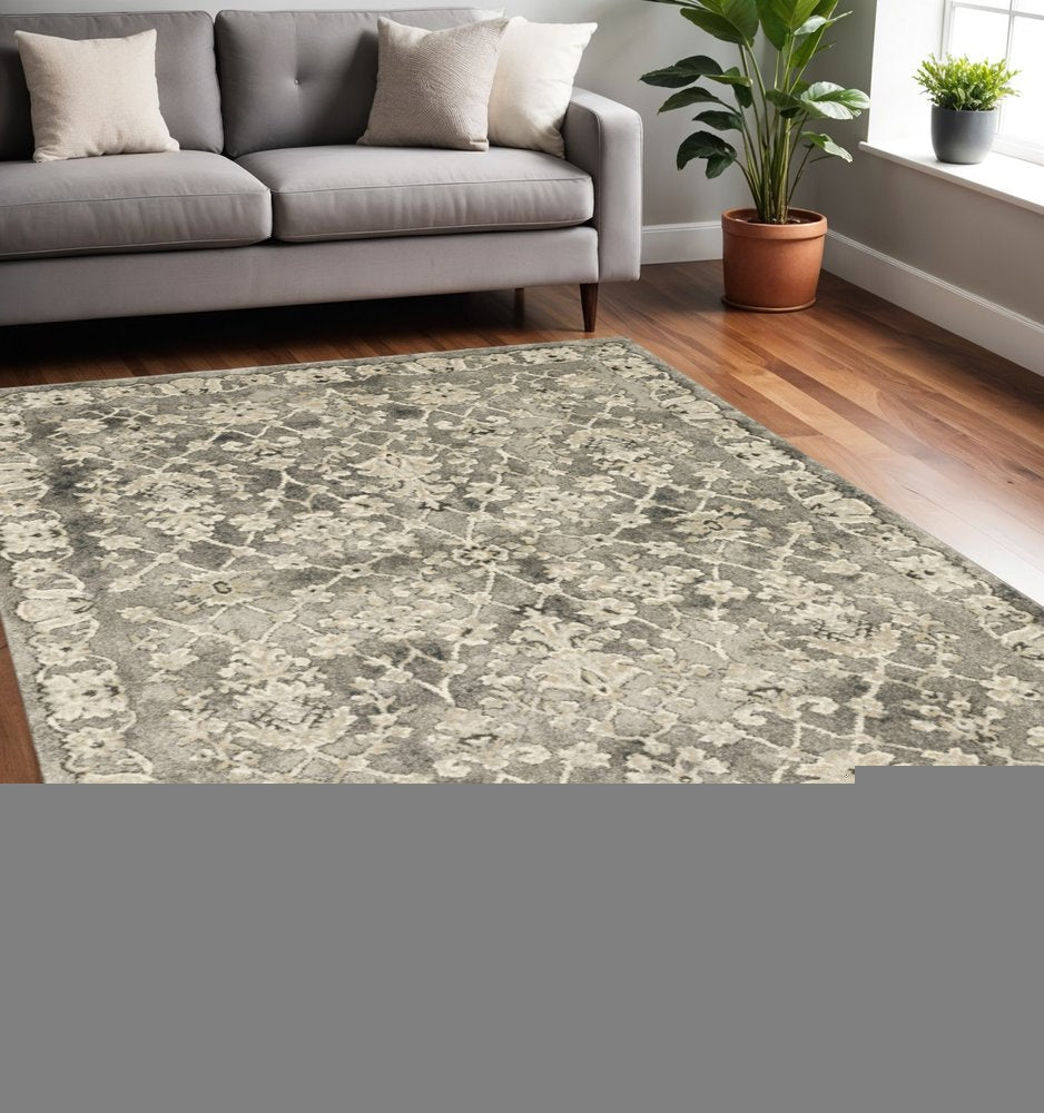 5' X 8' Gray And Beige Oriental Area Rug